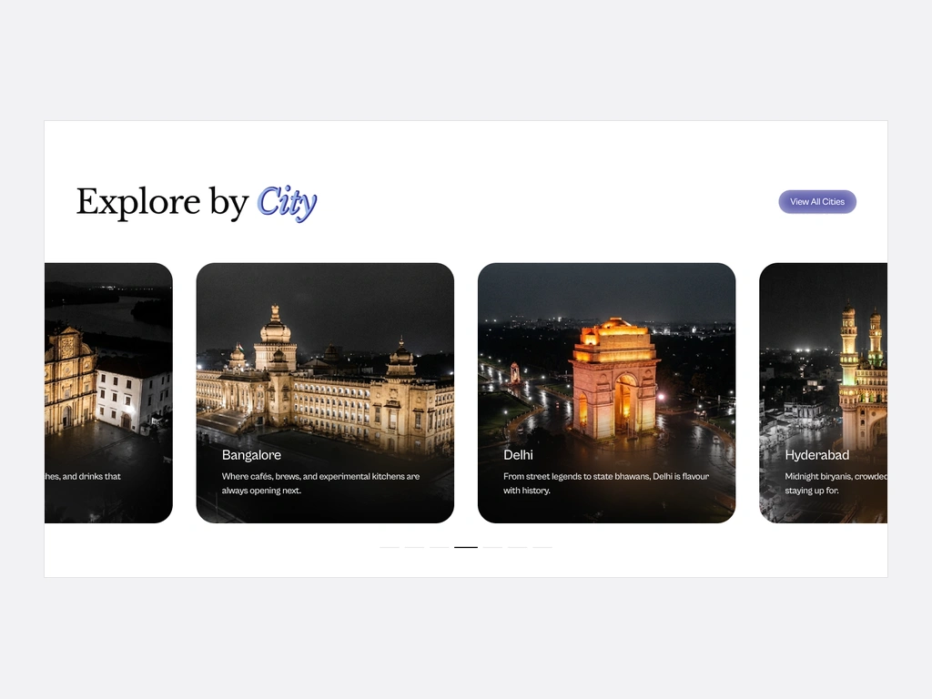 Servd explore by city, with Bangalore, Jaipur, and Mumbai