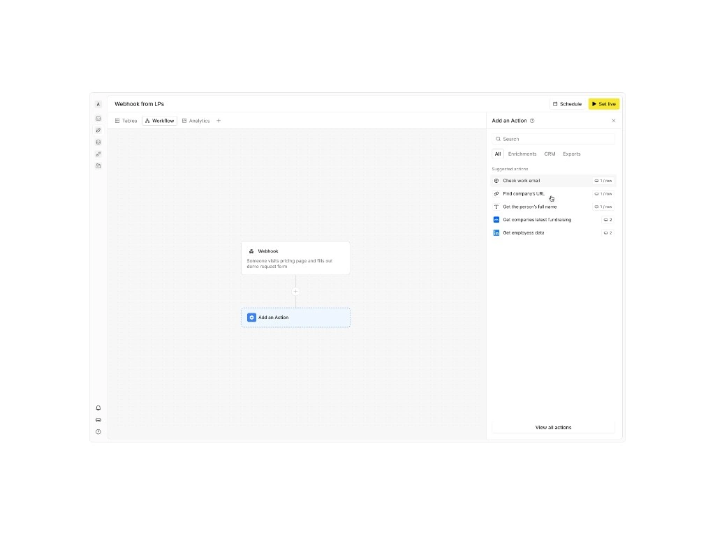 Conigma workflow, with a webhook and an action step